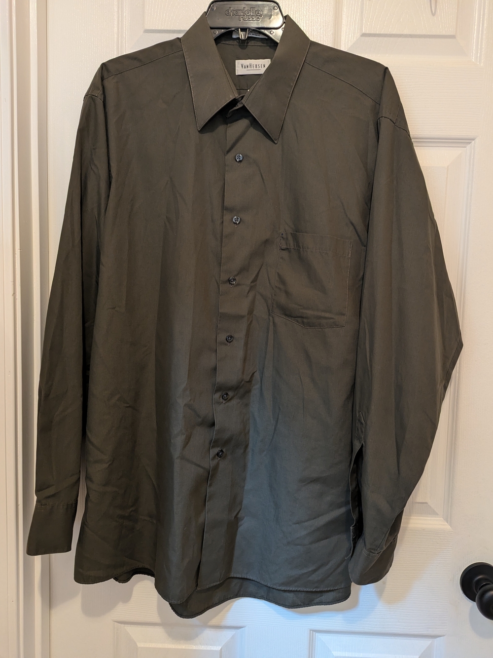 Van Heusen Olive Button-Front Dress Shirt